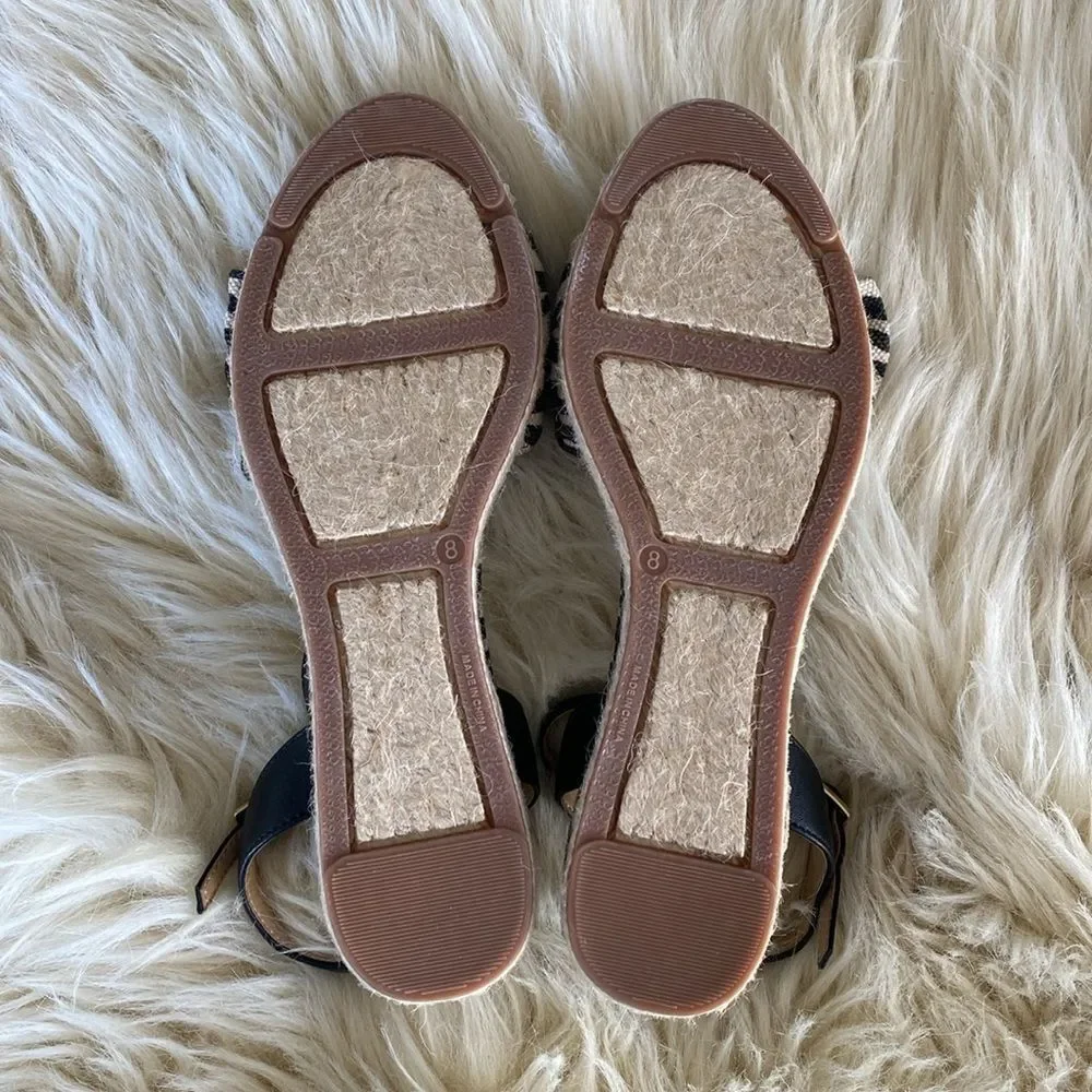 Talbots Linen Black White Zebra Pattern Espadrille Wedges Sandal sz 8 Vacation